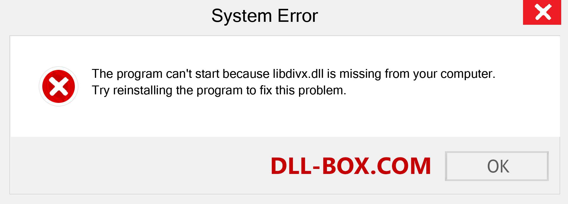  libdivx.dll file is missing?. Download for Windows 7, 8, 10 - Fix  libdivx dll Missing Error on Windows, photos, images